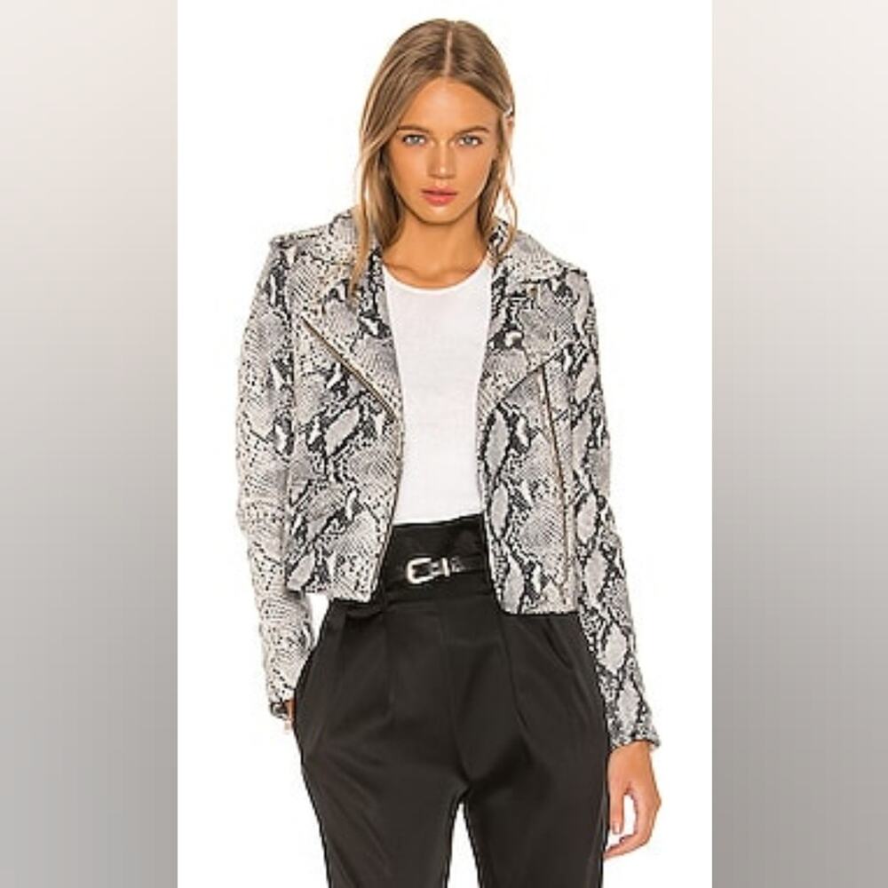 IRO Ashville black snakeskin leather moto jacket size 8